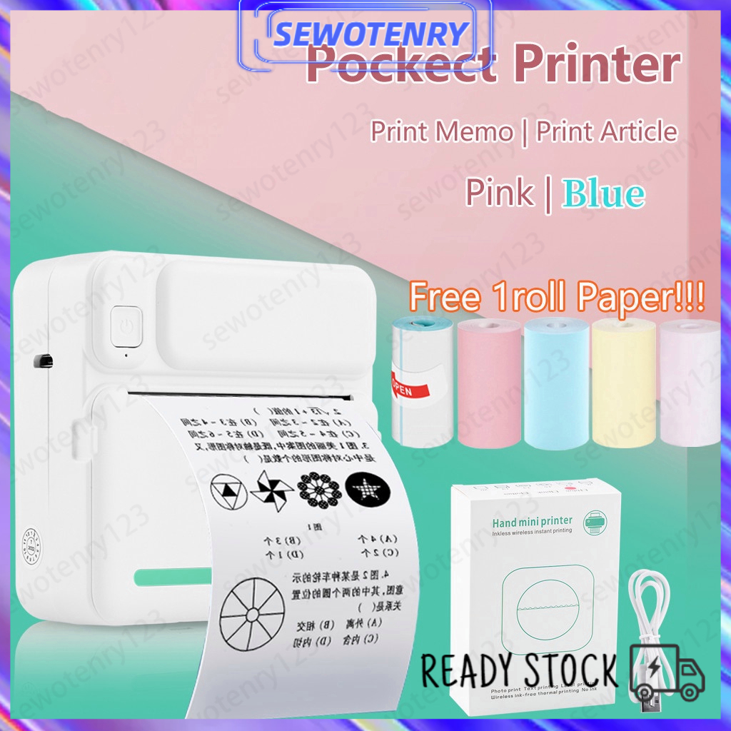 COD Mini Portable Thermal Printer Pocket Printer Wireless Bluetooth Android IOS Phone Picture Printer