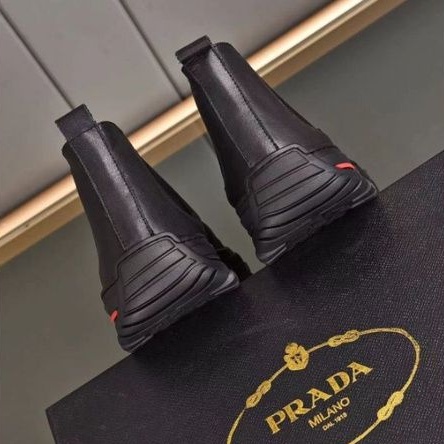 sepatu pria sneaker boots pr4da hitam mirror quality kulit asli shoes cowok leather