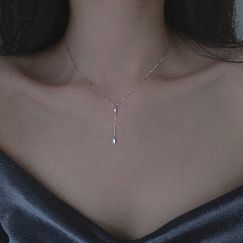 Exquisite Korean Shiny Diamond Tassel Long Necklace Pendant Girls Sweet Zircon Simple Necklace Clavicle Chain Women Jewelry Gift