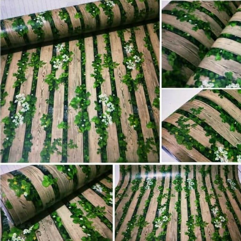 Wallpaper Sticker Dinding Motif Kayu Daun Hijau 10mx45cm