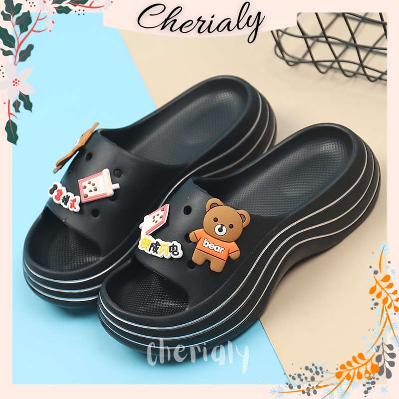 EVA Sandal Wanita Import Korean Non-Slip Tebal 5 Cm include Jibbitz Accesoris Rubber Super Soft Empuk Ringan Anti Lecet Baim Sendal FUJI 805