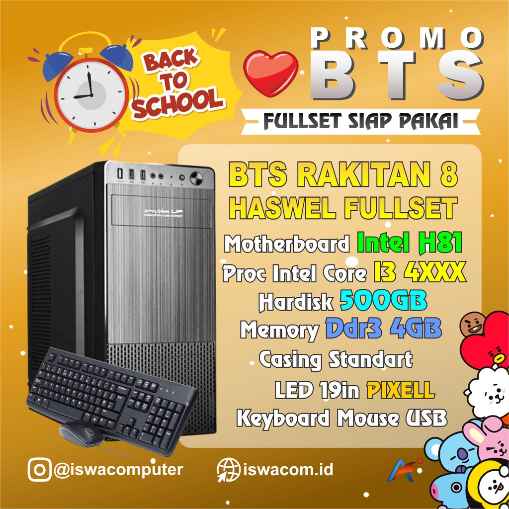 Komputer PC Rakitan Fullset Office - Core i3 Gen4 500GB + LED Monitor 19in + Keymouse FREE wifii
