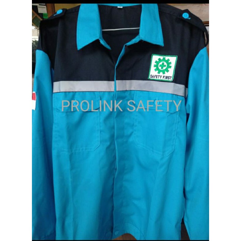 SERAGAM SAFETY BIRU TOSKA KOMBINASI HITAM KANCING