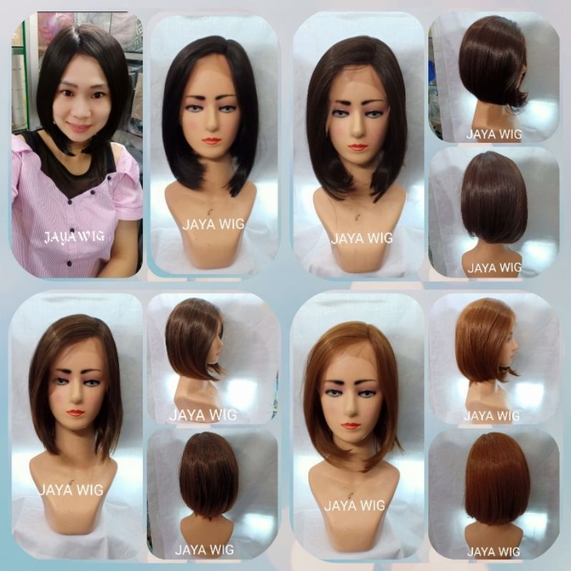 Lace Wig Lurus Pendek Sedagu Rambut Palsu Wanita Model Bob Pendek