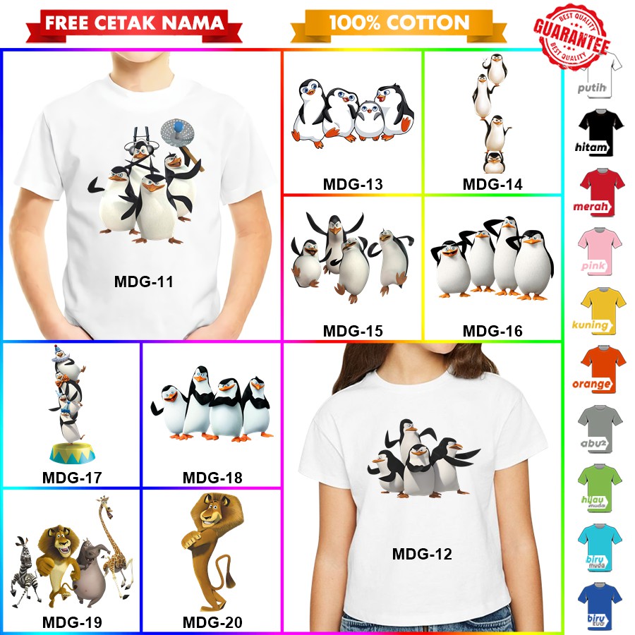 [FREE NAMA!!] Baju Kaos ANAK DAN DEWASA MADAGASCAR BANYAK MOTIF