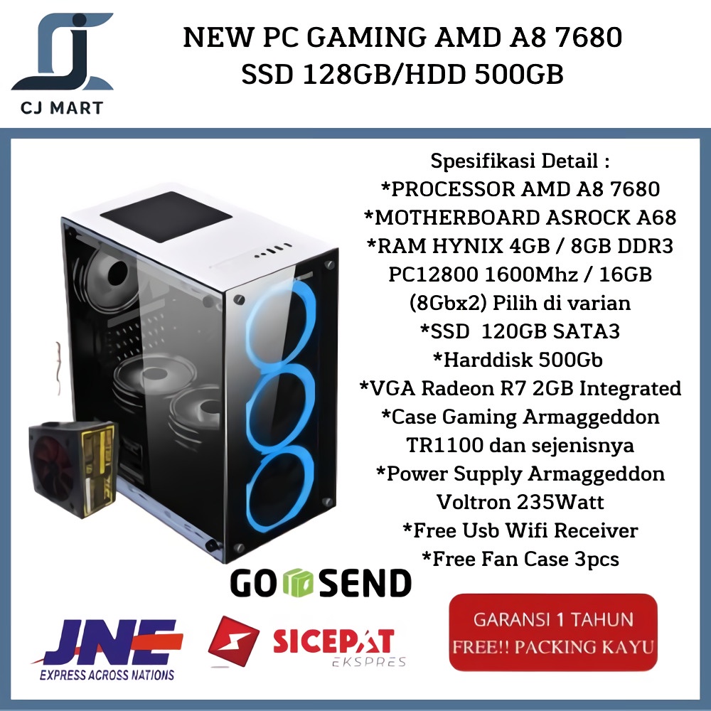 NEW PC GAMING AMD A8 7680 SSD 128GB/HDD 500GB