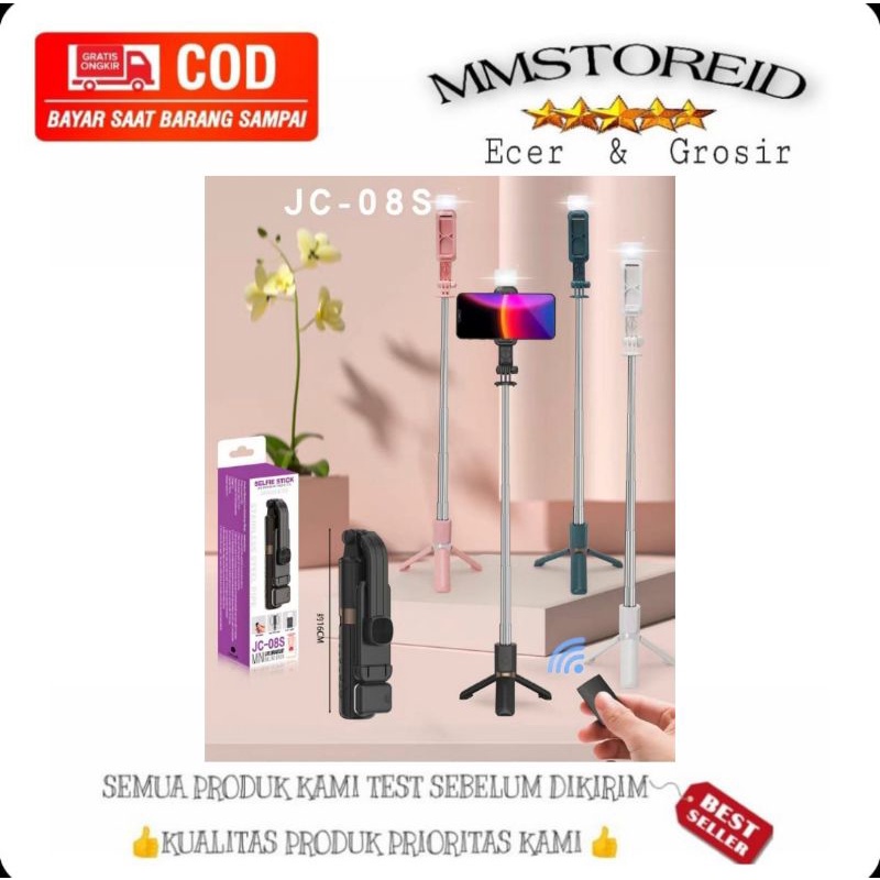 MM - Tongsis selfie stick JC-08S / tongsis bluetooth LED / tripod tongsis stick JC-08S  wireless han