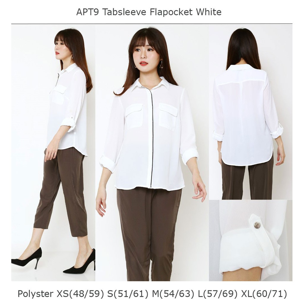Kemeja Putih branded APT9 tabsleeve flapocket white