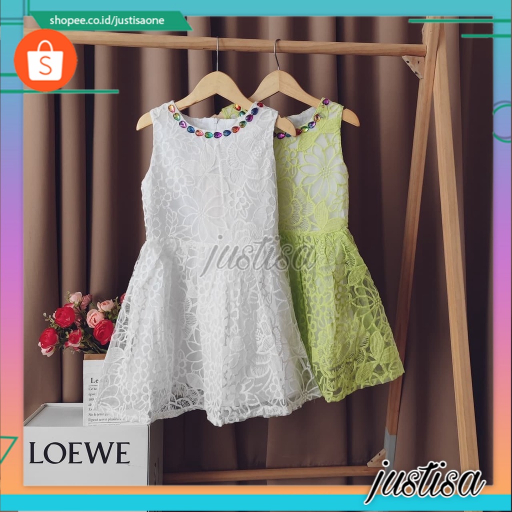 Promo !! Dress anak perempuan Dress white rose brukat cute import uk 3-6th