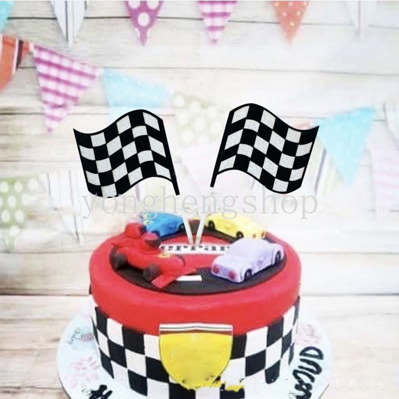 Topper Kue Bentuk Mobil Balap Warna Hitam Putih Untuk Dekorasi Pesta Ulang Tahun Baby Shower