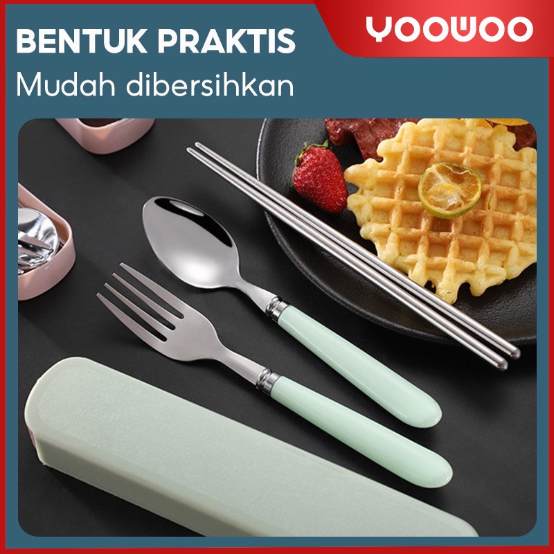 Sendok Garpu Portabel Stainless Steel / Sumpit Sendok Garpu Set / Spoon Fork Chopsticks