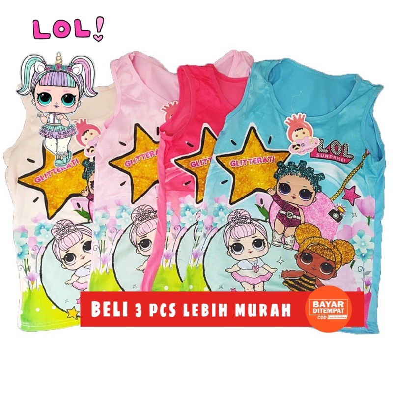 3 PCS KAOS SINGLET ANAK PEREMPUAN CEWEK MOTIF LOL BAHAN ADEM / KAOS DALAM SINGLET ATASAN ANAK CEWEK