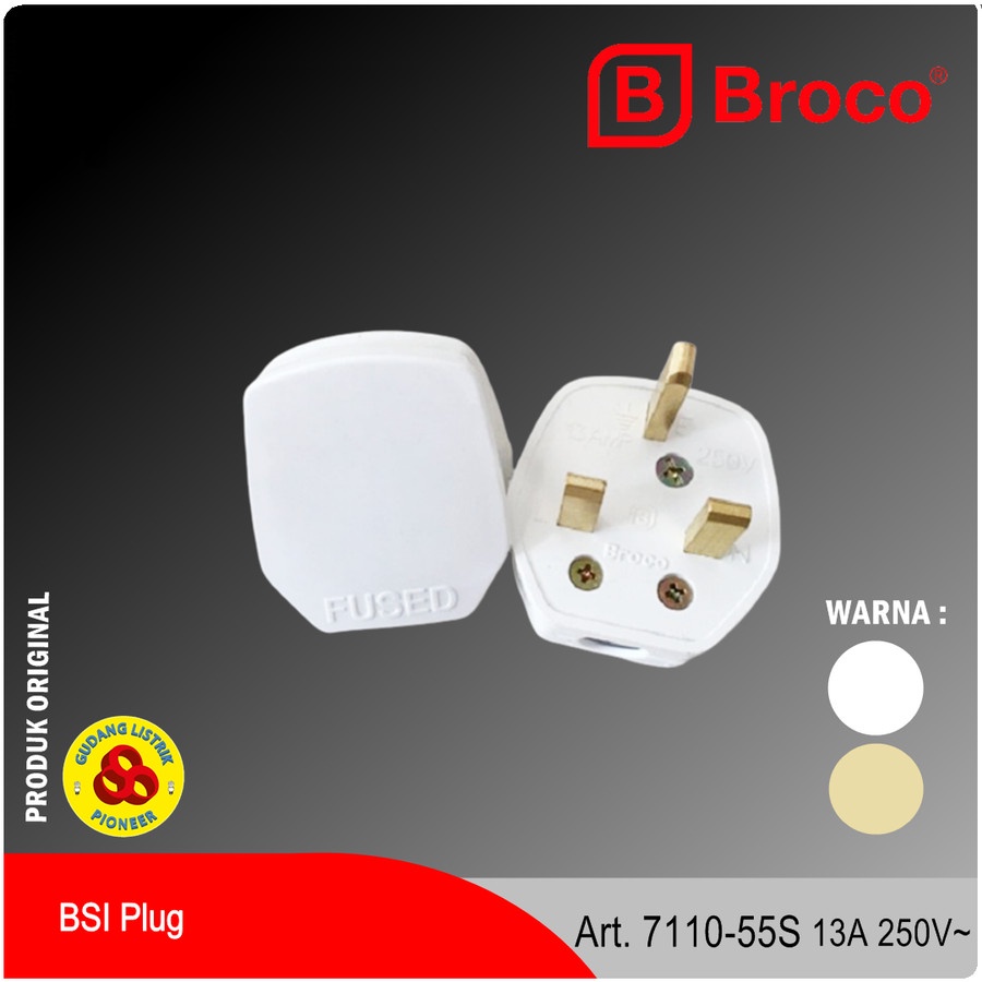 Broco Steker AC 7110 Putih Plug 3Pin 13Amp New Gee