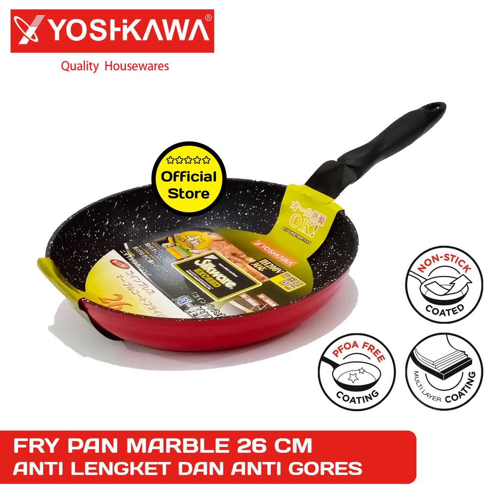 

YOSHIKAWA Panci Ceramic Penggorengan Fry Pan Marble 28 cm EVL-XJ-FY-280-01-MERAH