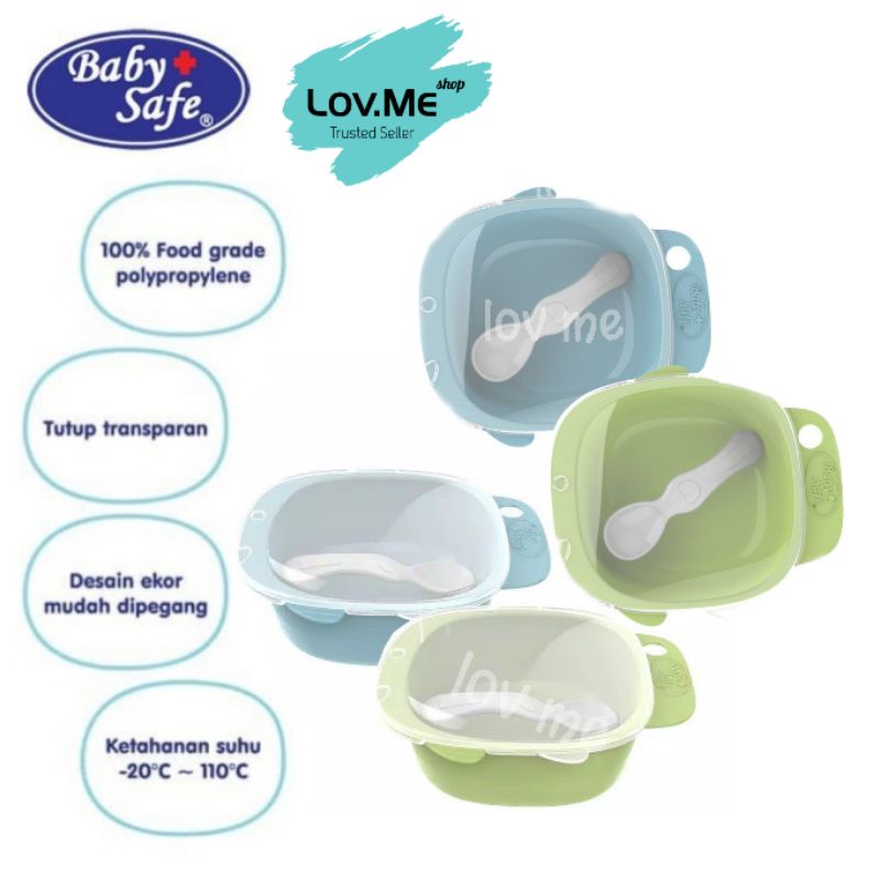 lov me❤ Baby Safe Meal Bowl with Transparent Lid -Mangkok dengan penutup dan sendok Bentuk ikan - BPA FREE bisa Steril Rebus B356B / B356G