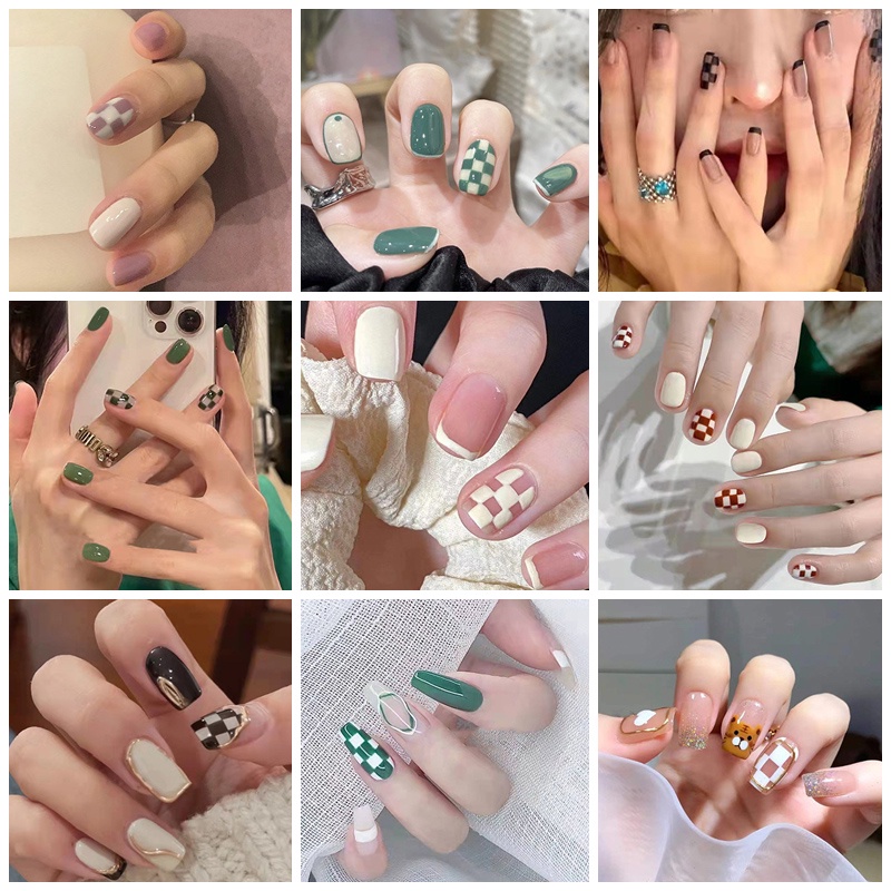 Kuku Palsu Motif Kotak-Kotak Untuk Nail Art