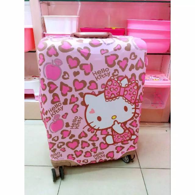 Sarung trolley koper 1222cover pelindung Hello Kitty Pink leopard