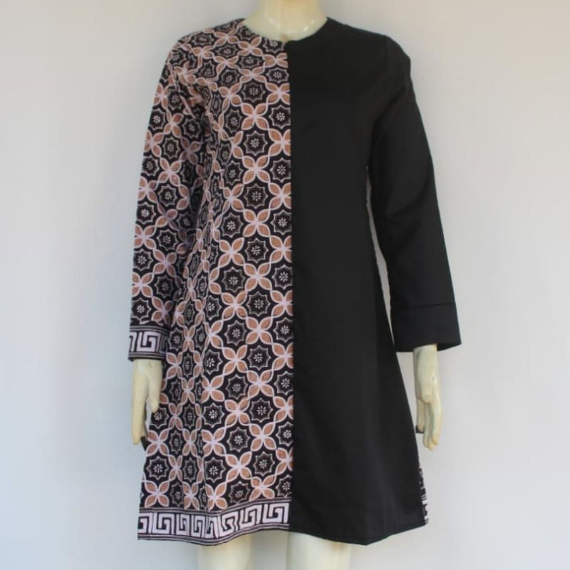 TUNIK BATIK CAP MOTIF KAWUNG KOMBINASI KATUN TOYOBO