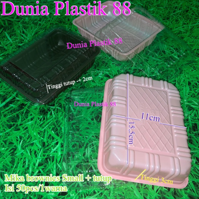 isi 50pc MIKA BROWNIES SMALL box kotak plastik hitam coklat tempat kue bolu bento nasi ukuran KECIL