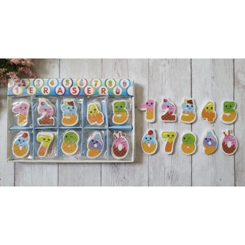 (6pc) hapusan anak lucu BTS BT 21/PENGHAPUS DINO/STIP-ANGKA ES 0-9 (10PCS)