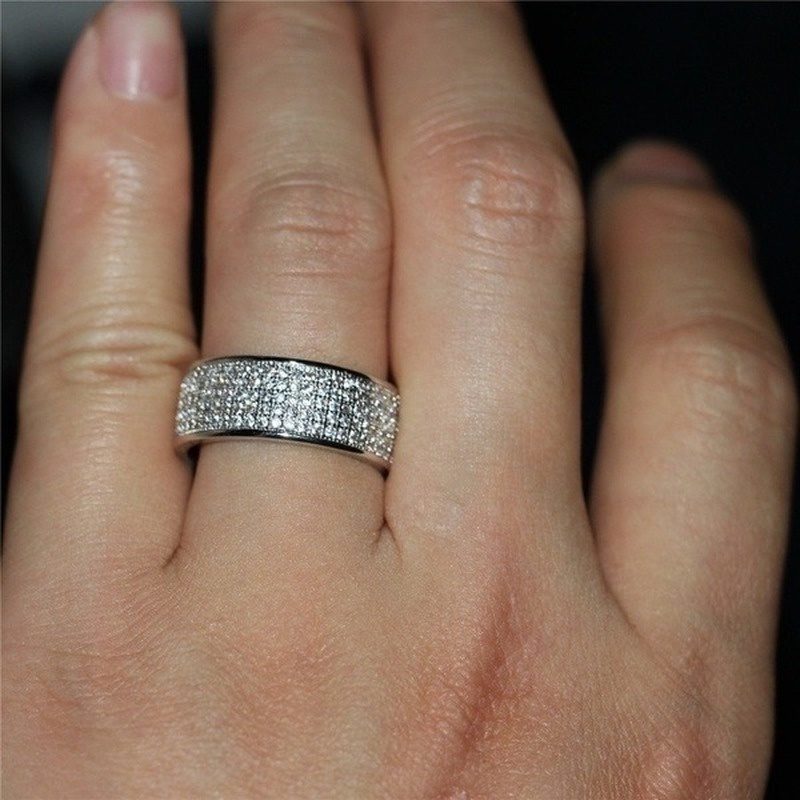 Cincin Kawin Fashion Wanita Berlian Perak925/Perhiasan Pesta Anniversary Tunangan Suvenir Pernikahan Size 6-13