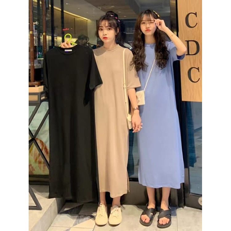 Long Dress Model Longgar - Terusan polos wanita model slit bagian samping - kualitas import