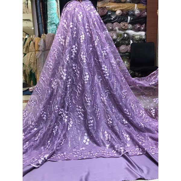 Kain Tile Brokat Mutiara gliter/kain Tile Tulle Akar Brokat Mutiara harga 0,5m