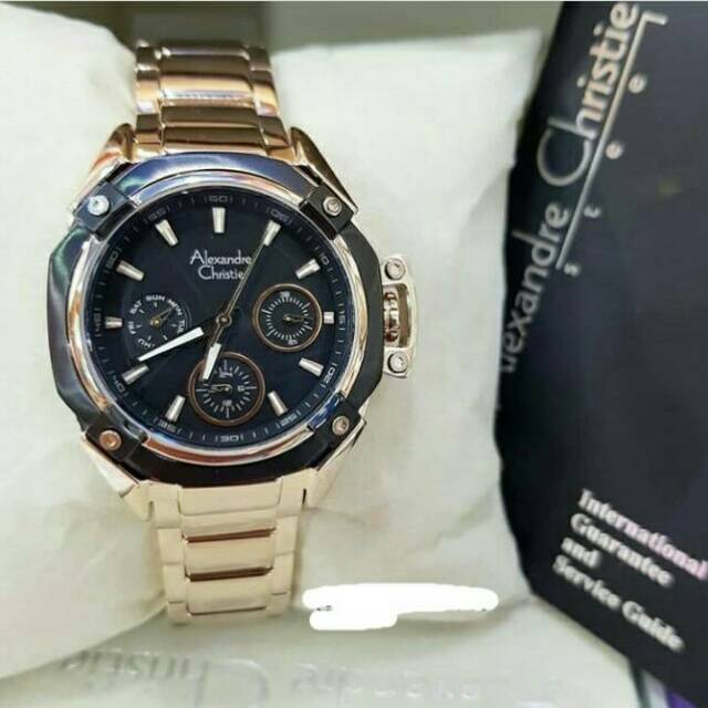 JAM TANGAN WANITA ALEXANDER CHRISTIE 6225 BLACK GOLD ORIGINAL