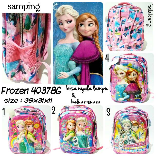 Tas ransel anak berkarakter lucu Frozen 40378G tas sekolah murah dan terbaru tas lampu dan bersuara