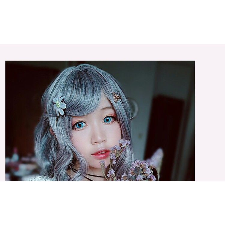 LOL-147 wig rambut palsu daily lolita korea kpop cosplay mermaid wave denim gray