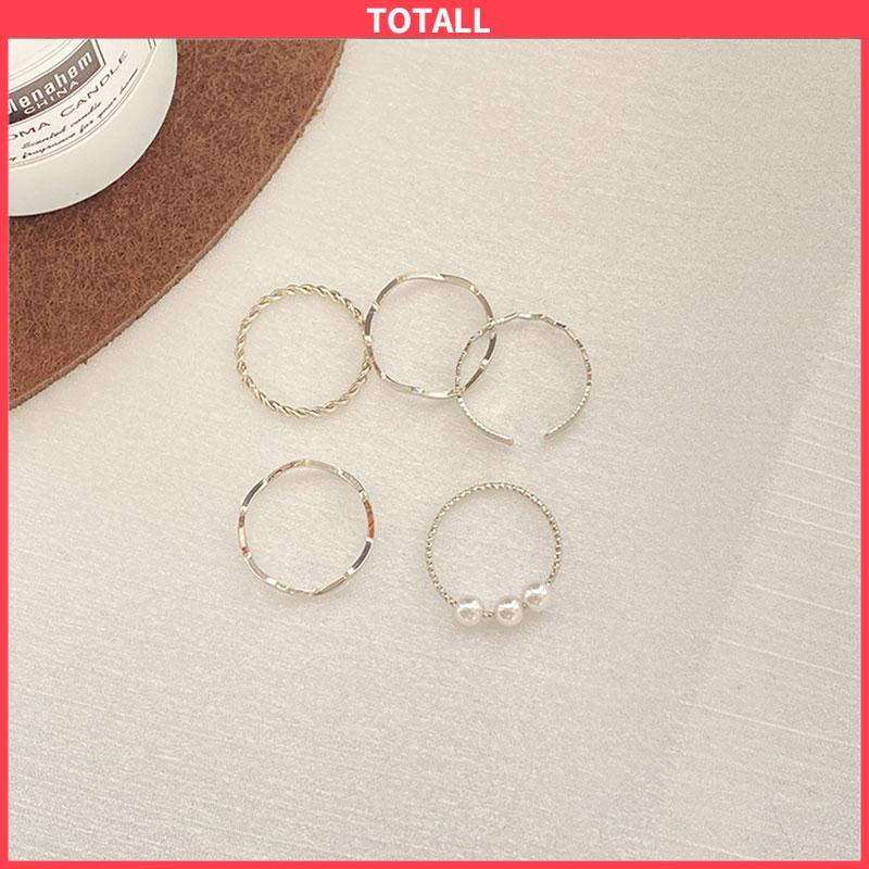 COD 5 pcs/set Cincin Set Fashion Aksen Berlian Imitasi Mutiara Korea Untuk Wanita sherman-Totall