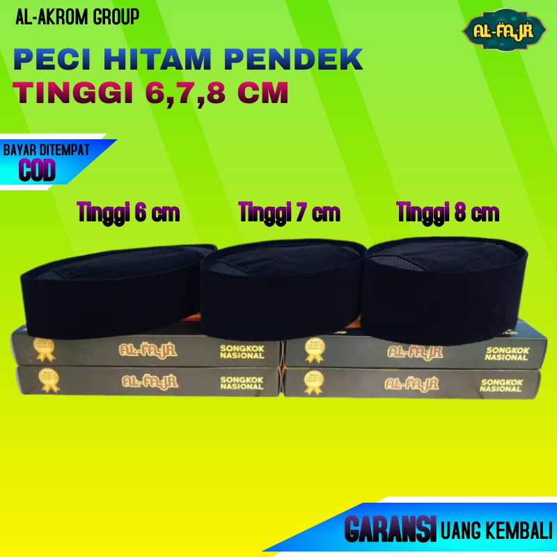 Peci Hitam Pendek Tinggi 6,7,8 cm / Songkok Kopiah Pendek Hitam Polos AC