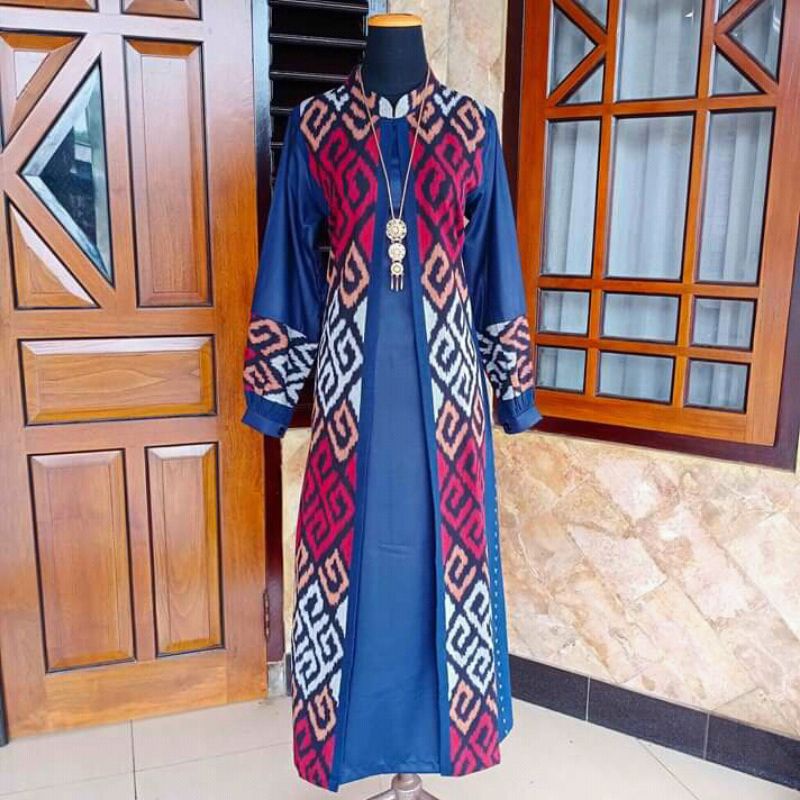Gamis Tenun model cardigan