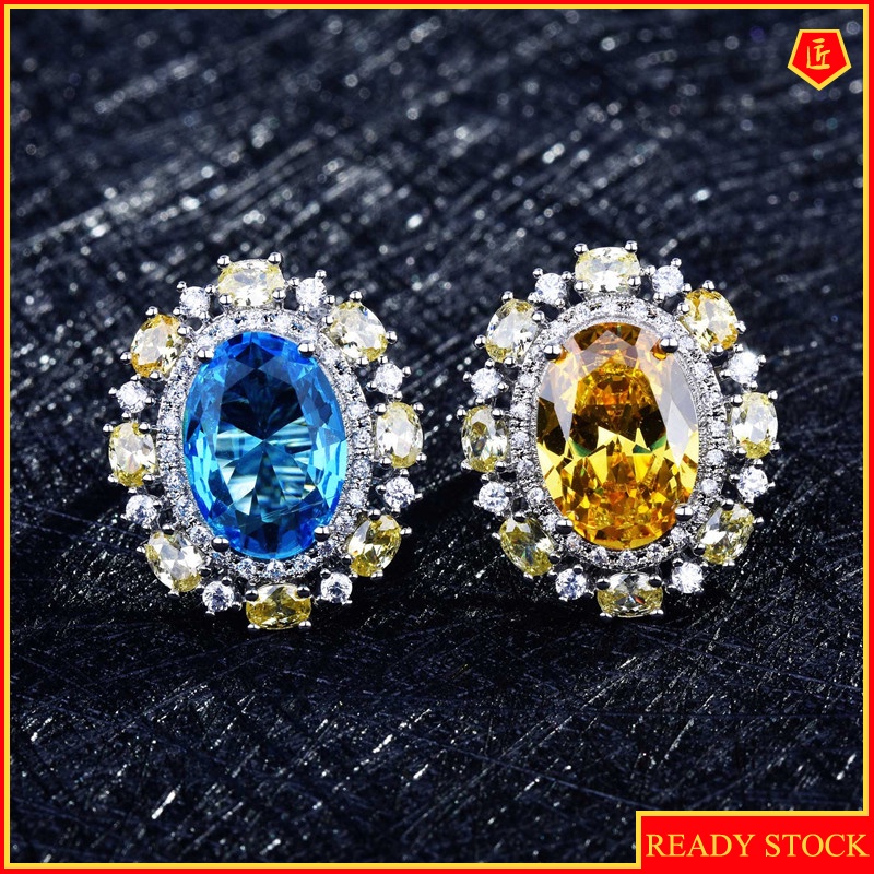 [Ready Stock]Elegant Luxury Colored Gems Yellow Diamond Women's Ring