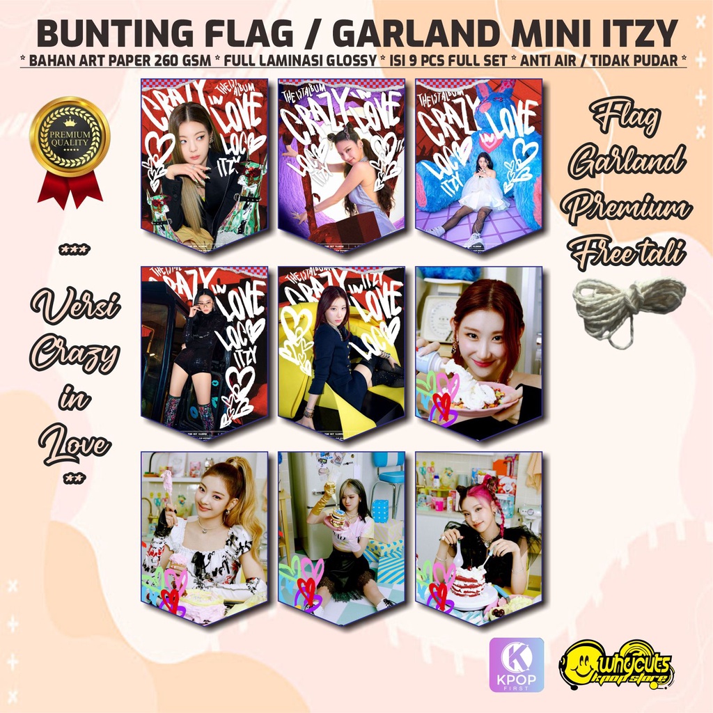 BUNTING FLAG / GARLAND MINI PREMIUM ITZY / PRINT 1 SISI FULL LAMINASI ANTI AIR