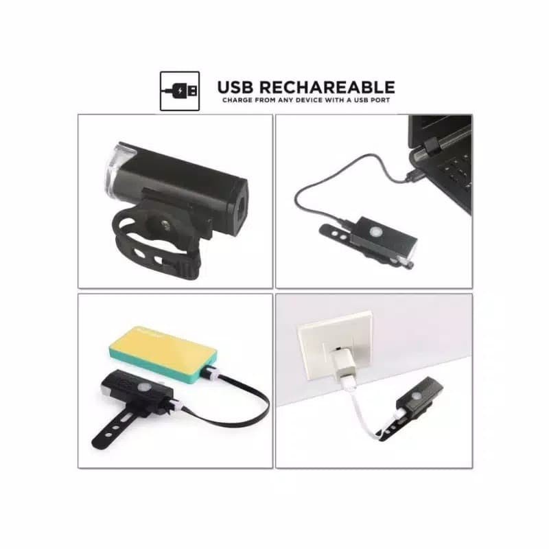 PROMO! Paket 2in1 Lampu Sepeda LED Light Depan dan Belakang Rechargeable - Paket lampu depan dan belakang sepeda - lampu sepeda - lampu rem - lampu LED - senter led - senter cas - lampu sepeda depan belakang - lampu sepeda LED - bracket - briket senter