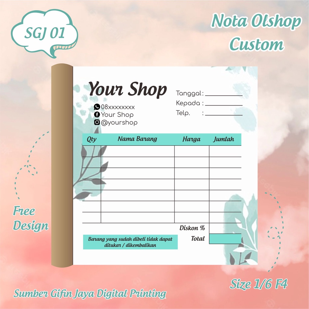 

NOTA OLSHOP CUSTOM 2 PLY MURAH