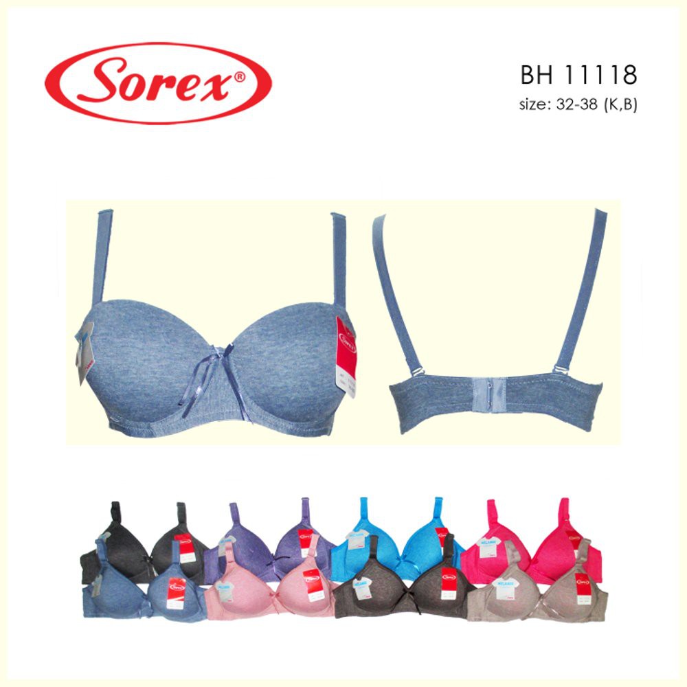 Bra / Bh SOREX 11118 MELANGE BH Busa Kawat HALF CUP setengah polos basic Kait 2 BK