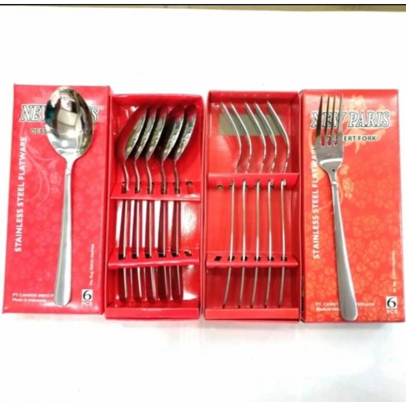 NEW NEW PARIS -1 PAK ISI 6Pcs - Sendok & Garpu Makan ,Sendok& Garpu Kecil & Sendok Teh Panjang