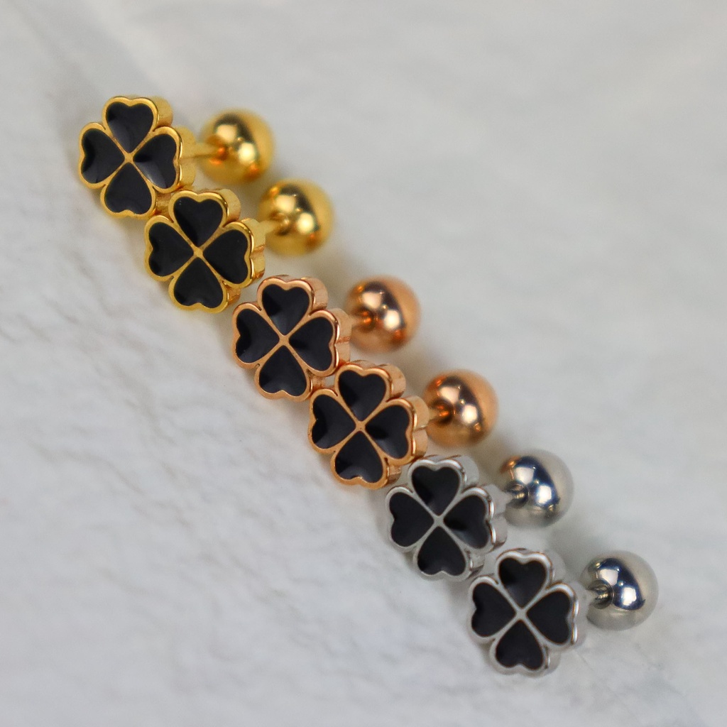 Anting BAUT DAUN CLOVER titanium anti karat korea fashion