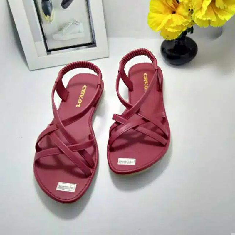 amiq Sandal Flat Wanita Tali Silang  Terbaru Karet Zikzak