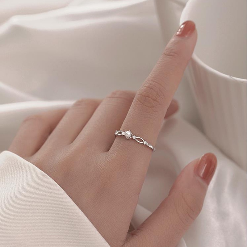 Cincin Hias Mutiara Dapat Disesuaikan Gaya Korea Untuk Wanita