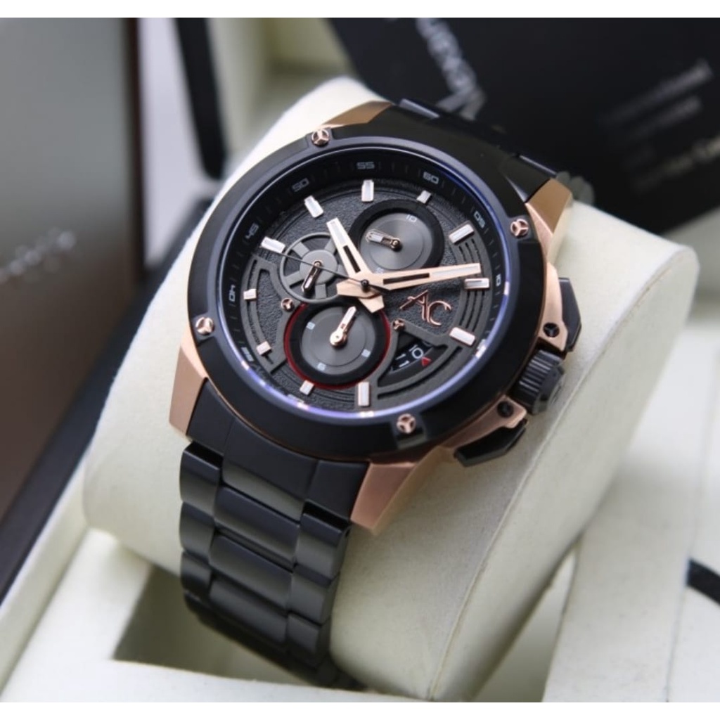 ALEXANDRE CHRISTIE ORIGINAL AC9602 BLACK ROSEGOLD STAINLESS STELL PRIA GARANSI RESMI 1 TAHUN