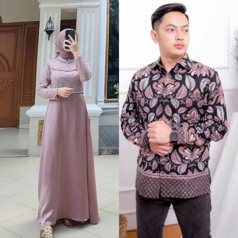 Gamis brukat kondangan terbaru couple kebaya batik sarimbit -  Couple Tiara Dress