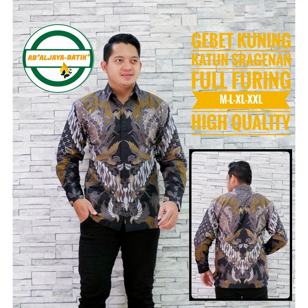 GEBET KUNING Kemeja Batik Pria Lengan Panjang PREMIUM Katun Halus LAPIS FURING Batik Aljaya