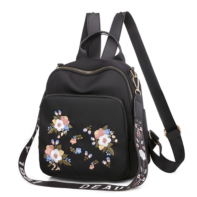 TAS RANSEL WANITA ANTI AIR BACKPACK IMPORT BATAM MURAH KOREA HITAM MOTIF BUNGA ASIANA TA319B5 KULIAH