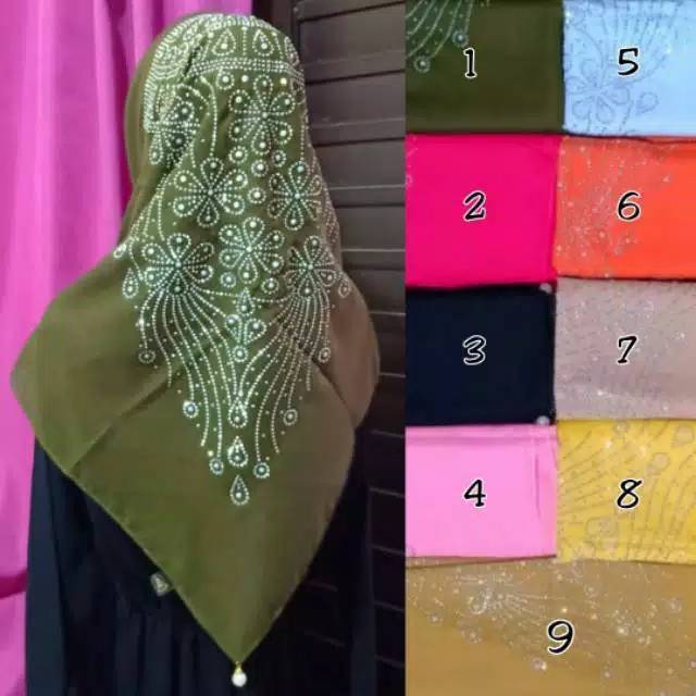 SEGIEMPAT BUNGA BESAR. JILBAB AZARA. KERUDUNG SEGI4 PAYET. HIJAB MUTIARA