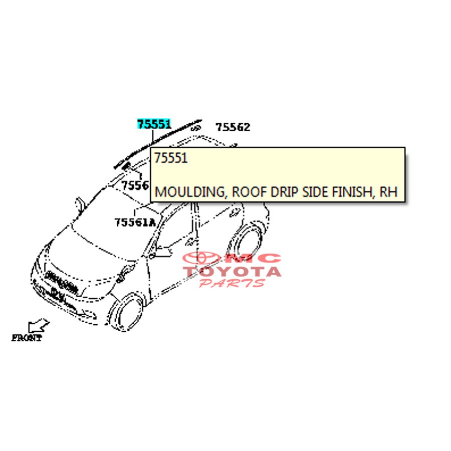 Moulding Roof Karet Atap Kanan Rush Terios 75551-BZ030