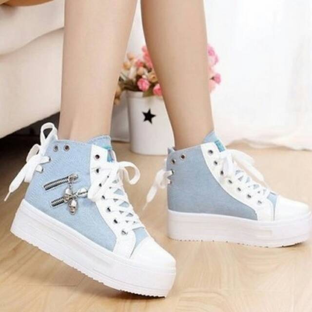 sepatu sneaker/sepatu wanita/sepatu boot wanita hak dalam denim md 55/sepatu import