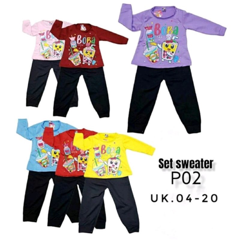 SETELAN SWEATER ANAK PEREMPUAN MOTIF BOBA 2-7 TAHUN